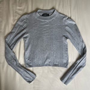 Stradivarius Long Sleeved Ribbed Top - Gray M